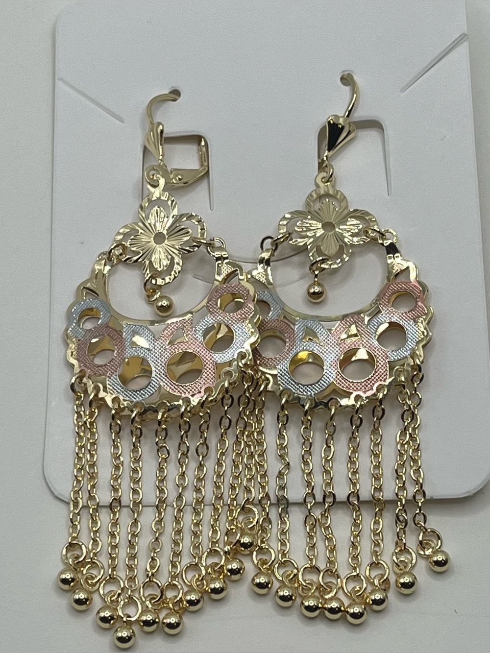 Gold filled Floral Multi-Tone Fringe Drop Earrings